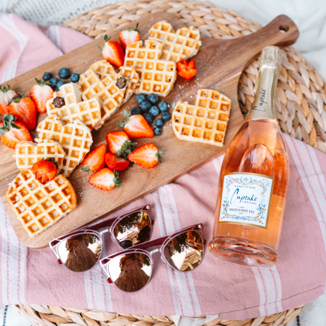 Heart-shaped waffles with Cupcake x Zenni Prosecco Rose sunglass collaboration