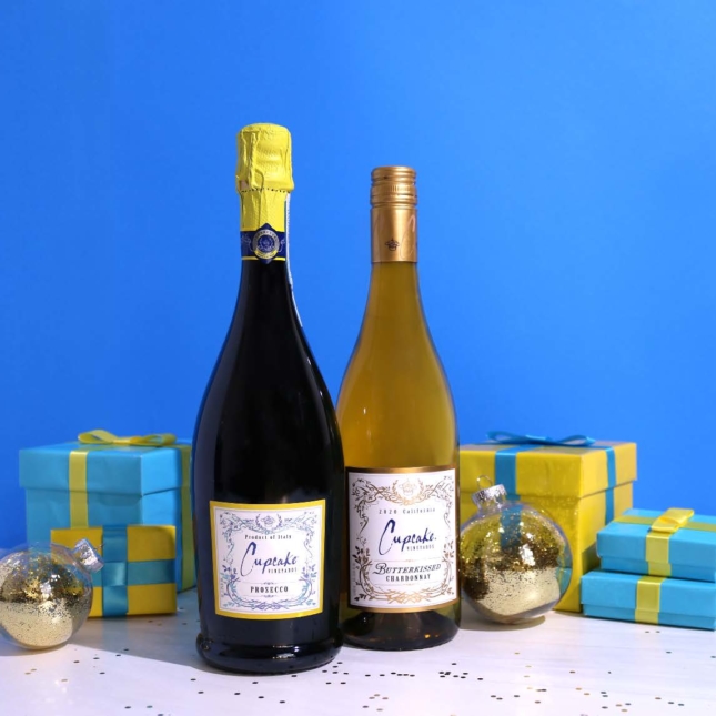 2 Cupcake Vineyards bottles and gifts for the Joy of Giving