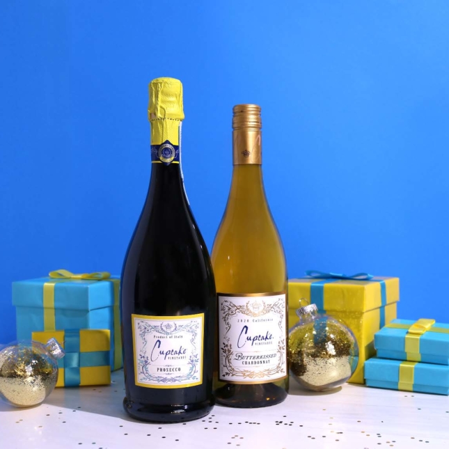 2 Cupcake Vineyards bottles and gifts for the Joy of Giving