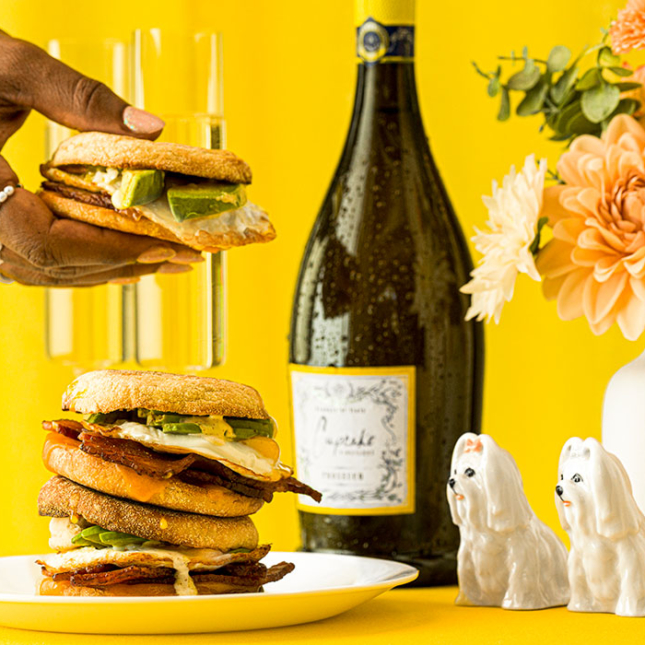 Prosecco with Stacked Egg Sandwich